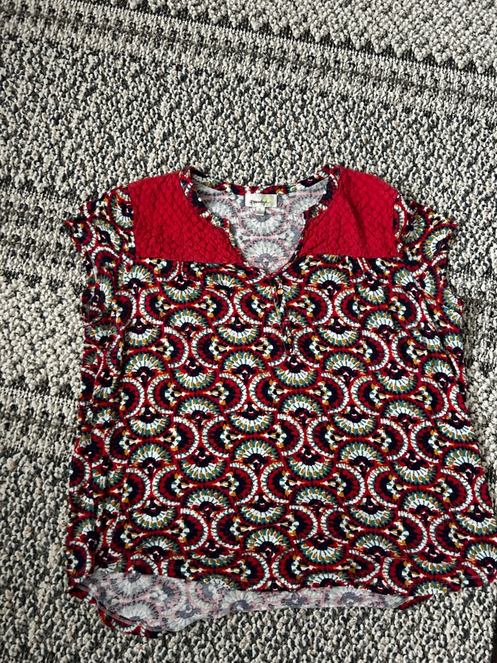 Anthropologie Red Multicolor Patterned Short Sleeve Top